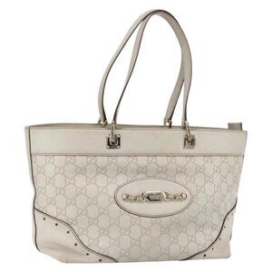 GUCCI GG Canvas Guccissima Tote Bag Leather Ivory Gold 145998 Auth 154640